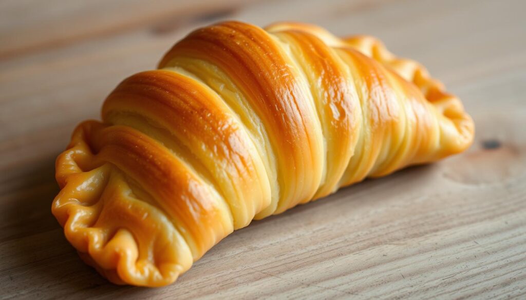 A delicate, golden-brown traditional Swiss Gipfeli pastry resting on a wooden surface, its flaky, buttery layers shimmering in the soft, natural light. The pastry's crescent shape and distinct ridges are showcased with precision, capturing the signature features that define this classic Swiss treat. The composition highlights the Gipfeli's textural complexity, inviting the viewer to imagine the satisfying crunch and melt-in-your-mouth experience of savoring this beloved Swiss delicacy. The scene evokes a sense of artisanal craftsmanship and rural Alpine charm, perfectly suited to illustrate the essence of a traditional Swiss Gipfeli. A delicate, golden-brown traditional Swiss Gipfeli pastry resting on a wooden surface, its flaky, buttery layers shimmering in the soft, natural light. The pastry's crescent shape and distinct ridges are showcased with precision, capturing the signature features that define this classic Swiss treat. The composition highlights the Gipfeli's textural complexity, inviting the viewer to imagine the satisfying crunch and melt-in-your-mouth experience of savoring this beloved Swiss delicacy. The scene evokes a sense of artisanal craftsmanship and rural Alpine charm, perfectly suited to illustrate the essence of a traditional Swiss Gipfeli.