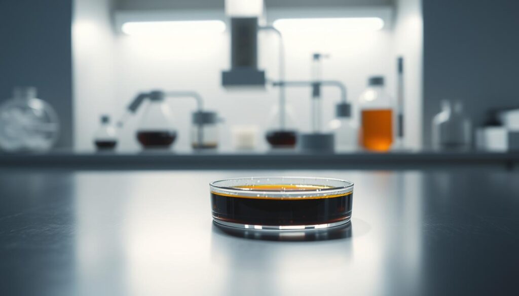 A minimalist scientific laboratory setup with a focused view on a petri dish filled with a dark liquid, likely coffee. The dish is placed on a sleek, stainless steel table, illuminated by bright, directional lighting that casts dramatic shadows, creating a sense of depth and scientific precision. The background is blurred, hinting at additional lab equipment and an atmosphere of research and discovery. The overall mood is one of clinical investigation, with a touch of intrigue surrounding the "coffee diet hack" concept. A minimalist scientific laboratory setup with a focused view on a petri dish filled with a dark liquid, likely coffee. The dish is placed on a sleek, stainless steel table, illuminated by bright, directional lighting that casts dramatic shadows, creating a sense of depth and scientific precision. The background is blurred, hinting at additional lab equipment and an atmosphere of research and discovery. The overall mood is one of clinical investigation, with a touch of intrigue surrounding the "coffee diet hack" concept.
