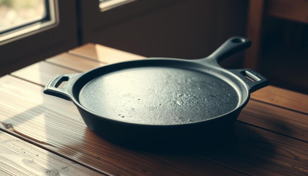 A cast iron skillet sitting on a rustic wooden table, its dark, seasoned surface reflecting the warm light of the room. The skillet is the central focus, surrounded by a simple, minimalist composition that accentuates its timeless, versatile design. Soft shadows cast by the skillet create depth and dimension, while a slight vignette adds a sense of vintage charm. The overall mood is one of simplicity, functionality, and the enduring appeal of classic kitchen tools. A cast iron skillet sitting on a rustic wooden table, its dark, seasoned surface reflecting the warm light of the room. The skillet is the central focus, surrounded by a simple, minimalist composition that accentuates its timeless, versatile design. Soft shadows cast by the skillet create depth and dimension, while a slight vignette adds a sense of vintage charm. The overall mood is one of simplicity, functionality, and the enduring appeal of classic kitchen tools.