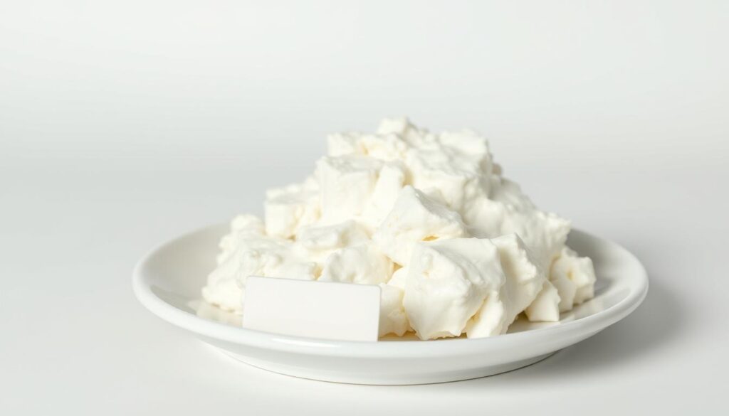 A crisp, clean, and well-lit photograph of a serving of cottage cheese on a white ceramic plate, set against a plain light-colored background. The cottage cheese should be perfectly textured, with a glistening, creamy white appearance. Arrange the cheese artfully, highlighting its smooth, curds-and-whey composition. In the foreground, include a simple, minimalist label or icon that succinctly conveys the key nutritional information - high in protein, low in fat, and a good source of calcium. Use a medium-wide angle lens to capture the entire scene in sharp focus, with soft, even lighting from above to create depth and shadows that accentuate the dairy product's natural aesthetics. A crisp, clean, and well-lit photograph of a serving of cottage cheese on a white ceramic plate, set against a plain light-colored background. The cottage cheese should be perfectly textured, with a glistening, creamy white appearance. Arrange the cheese artfully, highlighting its smooth, curds-and-whey composition. In the foreground, include a simple, minimalist label or icon that succinctly conveys the key nutritional information - high in protein, low in fat, and a good source of calcium. Use a medium-wide angle lens to capture the entire scene in sharp focus, with soft, even lighting from above to create depth and shadows that accentuate the dairy product's natural aesthetics.