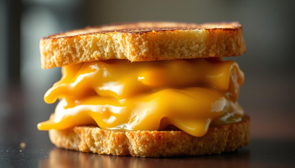 A delectable Starbucks-inspired grilled cheese sandwich, its golden-brown crumb contrasting with the gooey, melted cheese within. Crisp, buttery brioche bread cradles a medley of creamy cheddar and tangy Swiss, oozing with every bite. Soft light filters through the frame, casting a warm, inviting glow on the sumptuous sandwich. Positioned in the center of the frame, the sandwich commands attention, its alluring aroma and tempting texture hinting at the satisfying indulgence to come. A subtle background blur emphasizes the focal point, drawing the viewer's eye to the star of the scene - a reimagined classic, elevated to new heights of culinary delight. A delectable Starbucks-inspired grilled cheese sandwich, its golden-brown crumb contrasting with the gooey, melted cheese within. Crisp, buttery brioche bread cradles a medley of creamy cheddar and tangy Swiss, oozing with every bite. Soft light filters through the frame, casting a warm, inviting glow on the sumptuous sandwich. Positioned in the center of the frame, the sandwich commands attention, its alluring aroma and tempting texture hinting at the satisfying indulgence to come. A subtle background blur emphasizes the focal point, drawing the viewer's eye to the star of the scene - a reimagined classic, elevated to new heights of culinary delight.