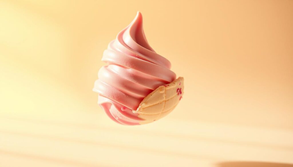 A luscious scoop of Ninja Creami ice cream, its vibrant colors and smooth texture gleaming under a warm, golden light. The creamy confection appears to levitate, suspended in a serene, minimalist setting, as if defying gravity. The background fades into a soft, ethereal blur, allowing the ice cream to take center stage. Crisp shadows and highlights accentuate the sculpted form, giving it a sense of depth and dimension. The overall mood is one of tranquility and artful simplicity, inviting the viewer to experience the joy of homemade ice cream crafted with the innovative Ninja Creami appliance.